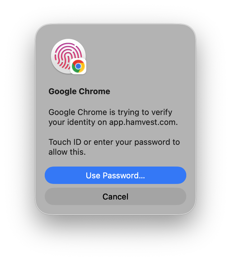 پس از انتخاب محل ذخیره‌ی Passkey، برای تأیید هویت خود باید از روش امنیتی دستگاه‌تان استفاده کنید؛ بسته به تنظیمات دستگاه، این مرحله می‌تواند شامل اثر انگشت (Touch ID)، تشخیص چهره (Face ID)، رمز عبور دستگاه یا سایر روش‌های تأیید هویت باشد. پس از تأیید موفق هویت، Passkey شما ایجاد و به حساب کاربری متصل می‌شود.